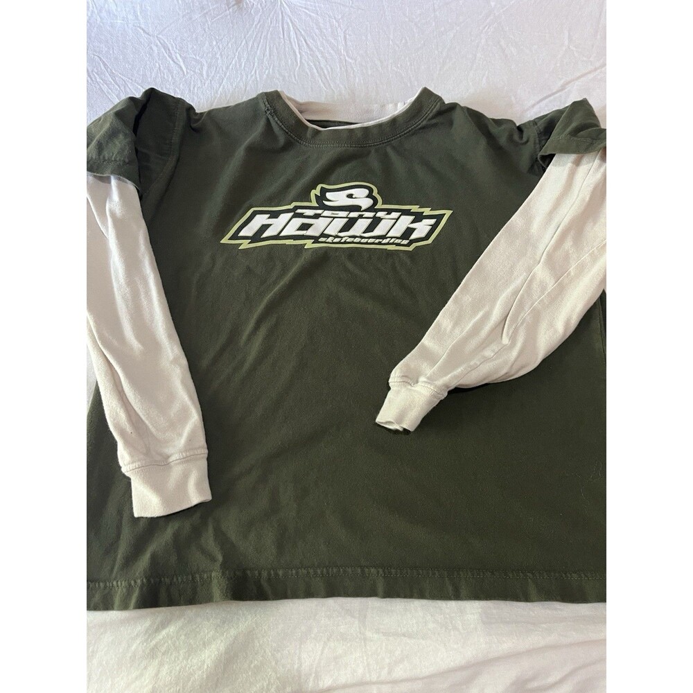 Vintage Tony Hawk Youth XL 18/20 Green Skater Long Sleeve Pullover Shirt Y2K